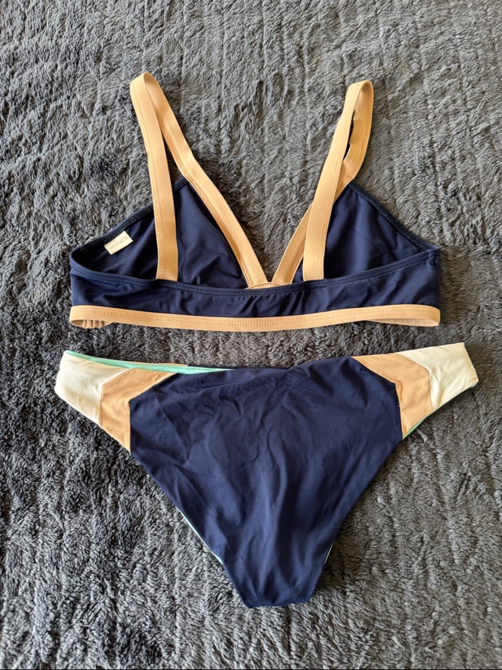 Navy & Mint Colorblock Bikini Set with Tan Trim - Picture 2 of 3